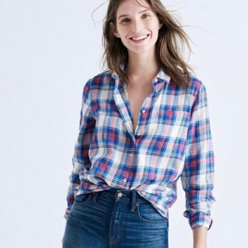Madewell Plaid Shrunken Top XS